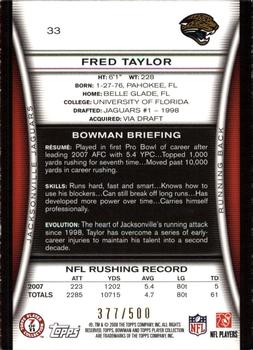 2008 Bowman - Blue #33 Fred Taylor  Back