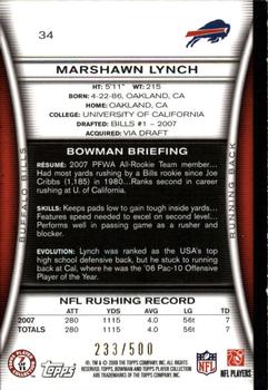 2008 Bowman - Blue #34 Marshawn Lynch  Back