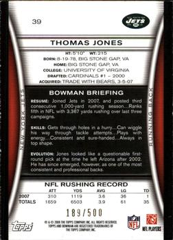 2008 Bowman - Blue #39 Thomas Jones  Back