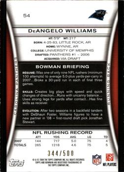 2008 Bowman - Blue #54 DeAngelo Williams  Back