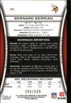 2008 Bowman - Blue #84 Bernard Berrian  Back