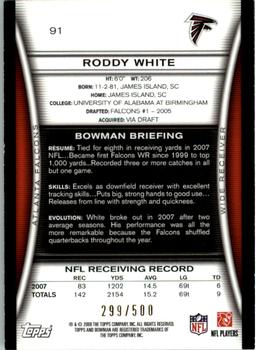 2008 Bowman - Blue #91 Roddy White  Back