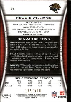 2008 Bowman - Blue #93 Reggie Williams  Back