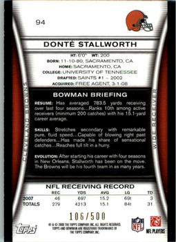2008 Bowman - Blue #94 Donte Stallworth  Back