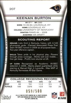 2008 Bowman - Blue #207 Keenan Burton  Back