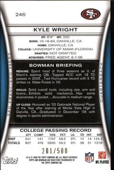 2008 Bowman - Blue #246 Kyle Wright  Back