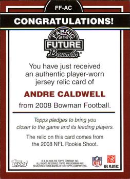 2008 Bowman - Fabric of the Future #FF-AC Andre Caldwell Back