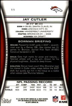 2008 Bowman - Gold #11 Jay Cutler  Back