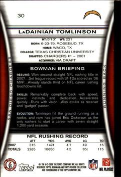 2008 Bowman - Gold #30 LaDainian Tomlinson  Back