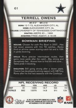 2008 Bowman - Gold #61 Terrell Owens  Back