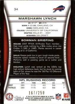 2008 Bowman - Orange #34 Marshawn Lynch Back