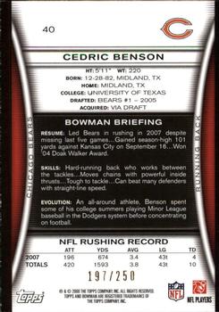 2008 Bowman - Orange #40 Cedric Benson Back