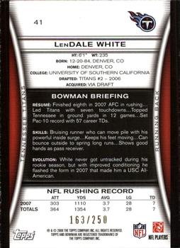 2008 Bowman - Orange #41 LenDale White Back