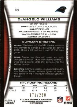 2008 Bowman - Orange #54 DeAngelo Williams Back