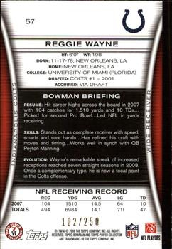 2008 Bowman - Orange #57 Reggie Wayne Back