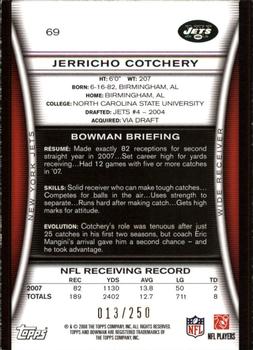 2008 Bowman - Orange #69 Jerricho Cotchery Back
