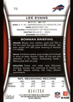 2008 Bowman - Orange #72 Lee Evans Back