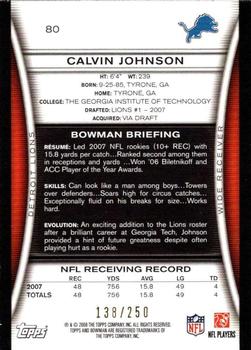 2008 Bowman - Orange #80 Calvin Johnson Back