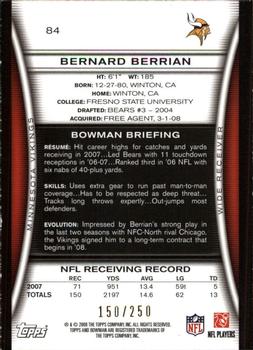 2008 Bowman - Orange #84 Bernard Berrian Back