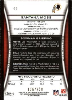 2008 Bowman - Orange #95 Santana Moss Back