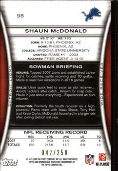 2008 Bowman - Orange #98 Shaun McDonald Back