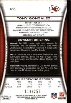 2008 Bowman - Orange #100 Tony Gonzalez Back