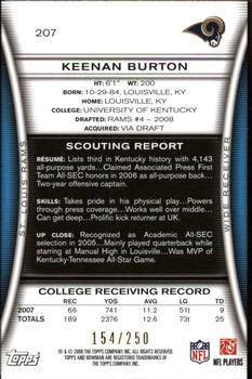 2008 Bowman - Orange #207 Keenan Burton Back