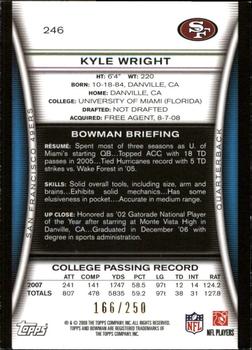 2008 Bowman - Orange #246 Kyle Wright Back