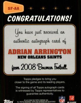 2008 Bowman - Signs of the Future #SF-AA Adrian Arrington Back