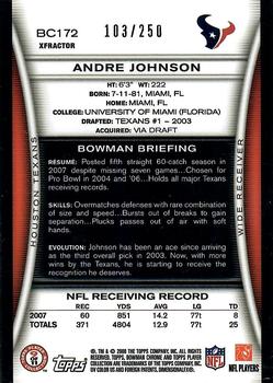 2008 Bowman Chrome - Blue Refractors #BC172 Andre Johnson  Back
