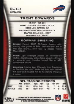 2008 Bowman Chrome - Refractors #BC131 Trent Edwards Back