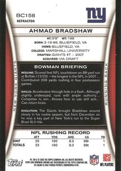 2008 Bowman Chrome - Refractors #BC158 Ahmad Bradshaw Back