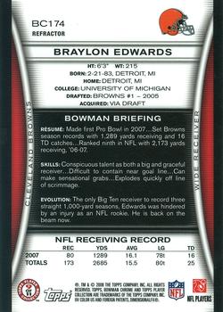 2008 Bowman Chrome - Refractors #BC174 Braylon Edwards Back