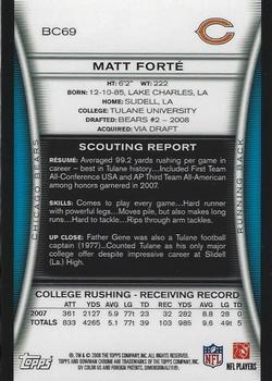 2008 Bowman Chrome - Rookie Autographs #BC69 Matt Forte Back