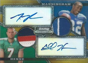 2008 Bowman Sterling - Dual Autograph Relic Gold #AR-6 Chad Henne / Mario Manningham Front