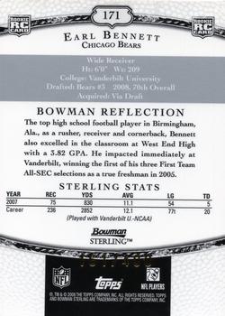 2008 Bowman Sterling - Gold Rookie Autographs #171 Earl Bennett Back