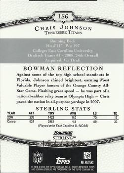 2008 Bowman Sterling - Jerseys Blue #156 Chris Johnson Back