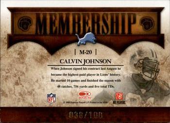 2008 Donruss Classics - Membership Gold #M-20 Calvin Johnson Back