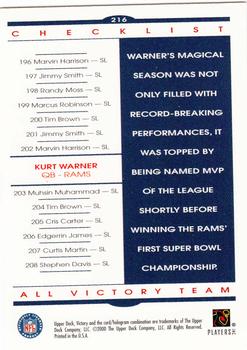 2000 Upper Deck Victory #216 Kurt Warner Back