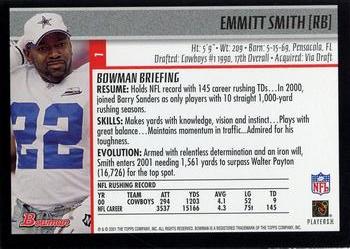 2001 Bowman #1 Emmitt Smith Back