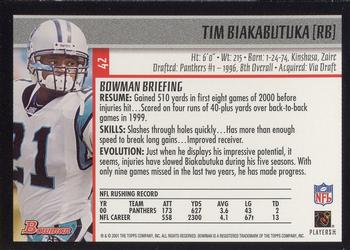 2001 Bowman #42 Tim Biakabutuka Back