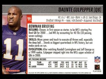 2001 Bowman #78 Daunte Culpepper Back