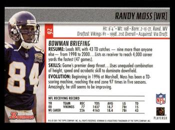 2001 Bowman #92 Randy Moss Back