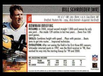 2001 Bowman #104 Bill Schroeder Back