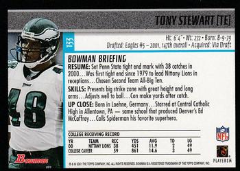 2001 Bowman #133 Tony Stewart Back