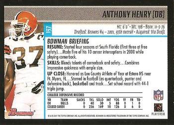 2001 Bowman #137 Anthony Henry Back