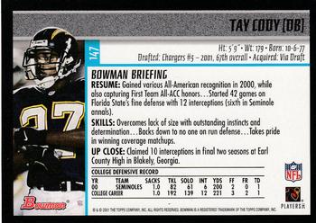 2001 Bowman #147 Tay Cody Back