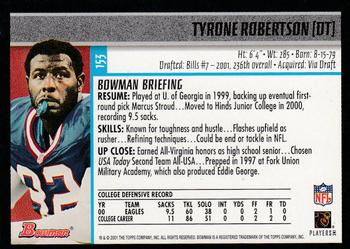 2001 Bowman #153 Tyrone Robertson Back