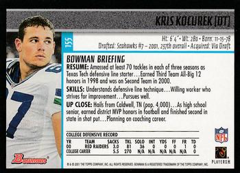 2001 Bowman #155 Kris Kocurek Back