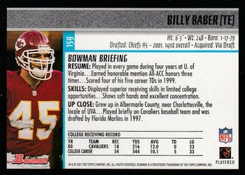 2001 Bowman #159 Billy Baber Back
